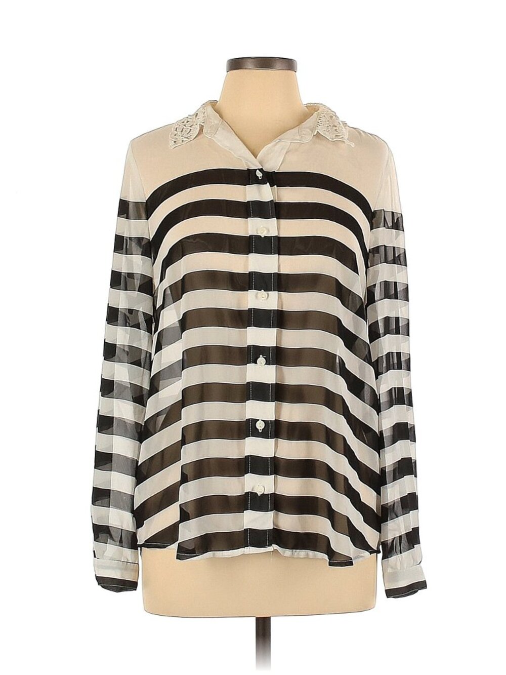 NWOT LC Lauren Conrad Sheer Striped Black and White Button Down Sz L